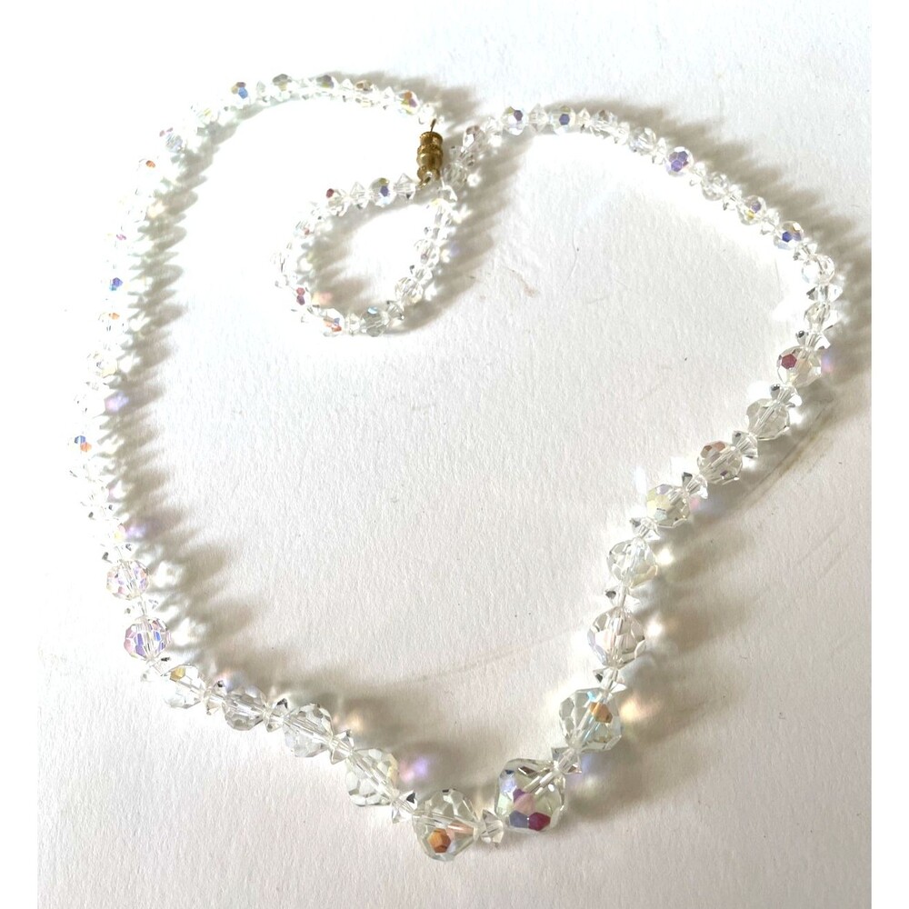 Aurora Borealis Crystal Necklace Graduated Vintage Jewelry